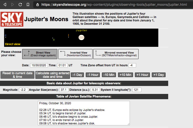 jupiter and satelite orientation reference