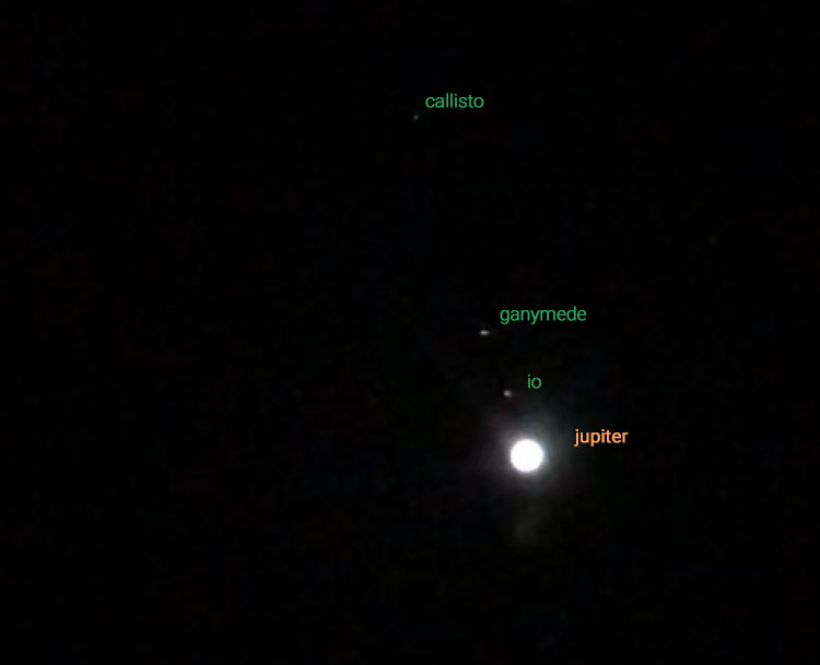 jupiter with 3 moons, callisto, ganymede and io